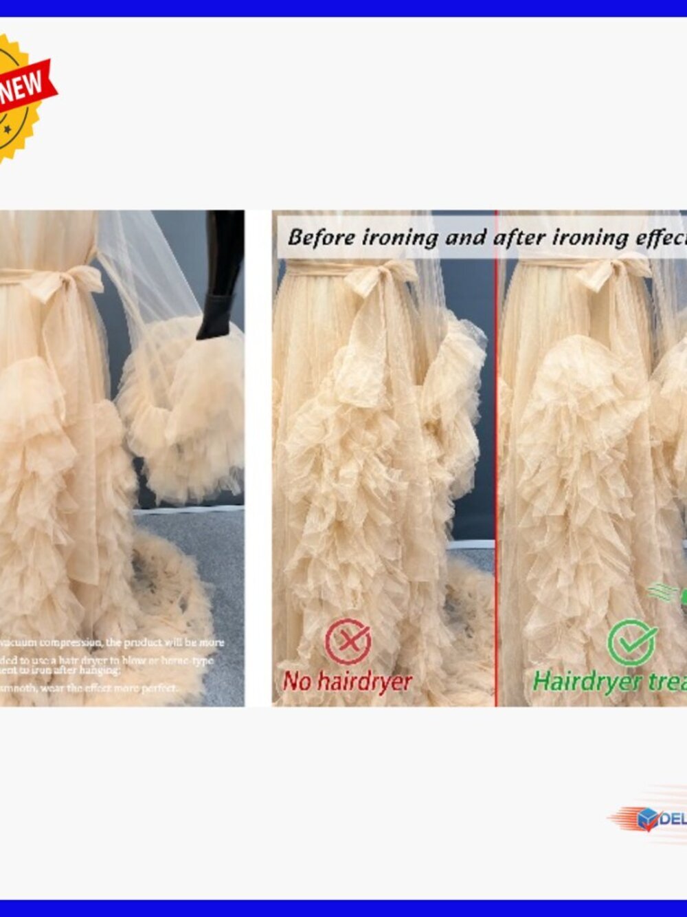 Tulle Maternity Robe Long Sleeve V-Neck Floor Length Photoshoot Gown - Picture 6 of 7